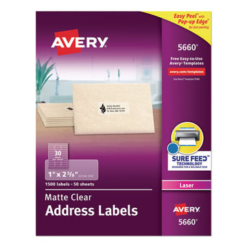 Avery® Matte Clear Easy Peel Mailing Labels With Sure Feed Technology, Inkjet Printers, 0.5 X 1.75, Clear, 80-sheet, 25 Sheets-pack freeshipping - TVN Wholesale